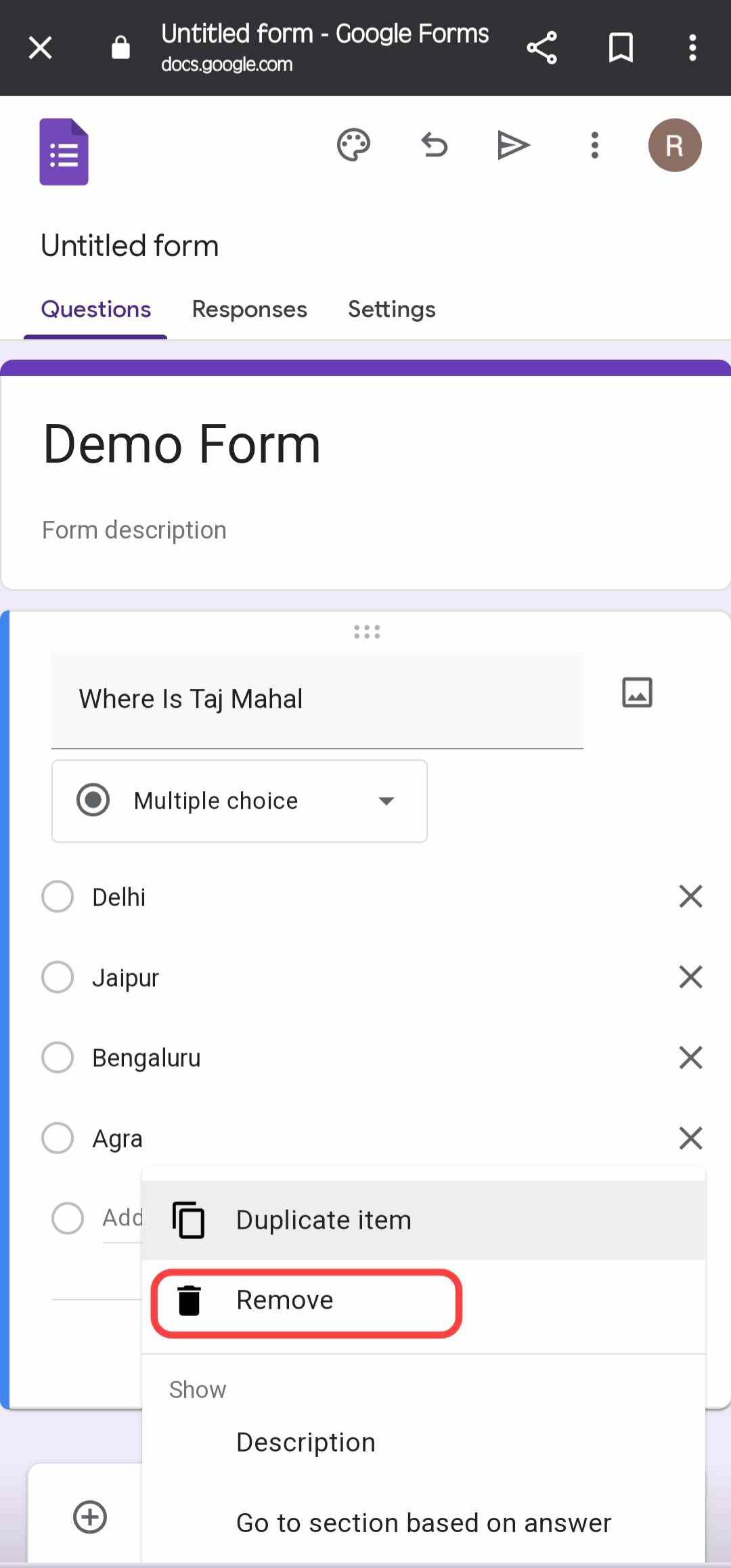 Google Form entire set will be deleted
