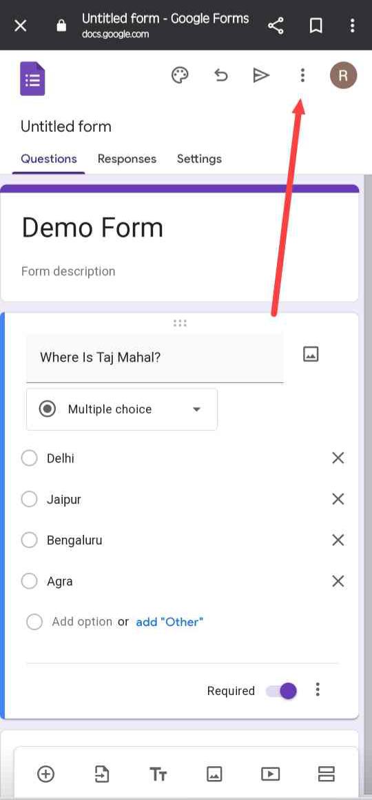 share the form, you have to click on the three dots